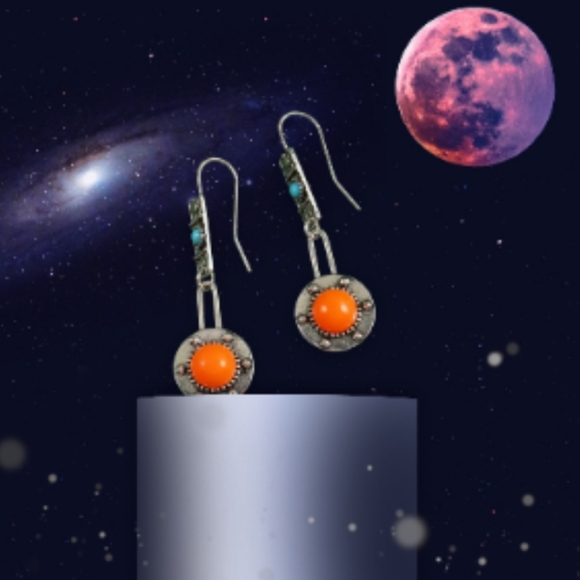 Bohemian Coral Color Drop Earrings Zinc. Vintage Hook Earrings. - Picture 2 of 7